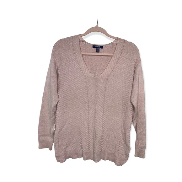 CHAPS Pink V-Neck Sweater with Metallic Silver Foil Threading S - Picture 2 of 8